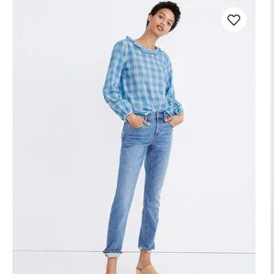 Madewell NWT Blue Plaid Ruffle-Neck Top Shirt